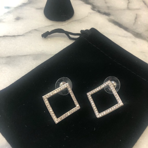 Open Square Cubic Zirconia Designer Earring,Boutique-NWT - Picture 4 of 9